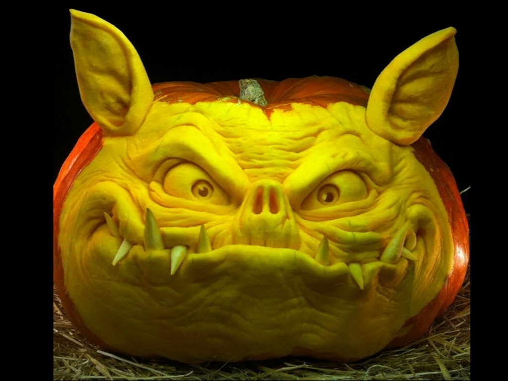 Ele é capaz de transformar uma abóbora em uma face complexa em cerca de duas horas - em geral, sem ter uma ideia prévia do que vai esculpir - Caters