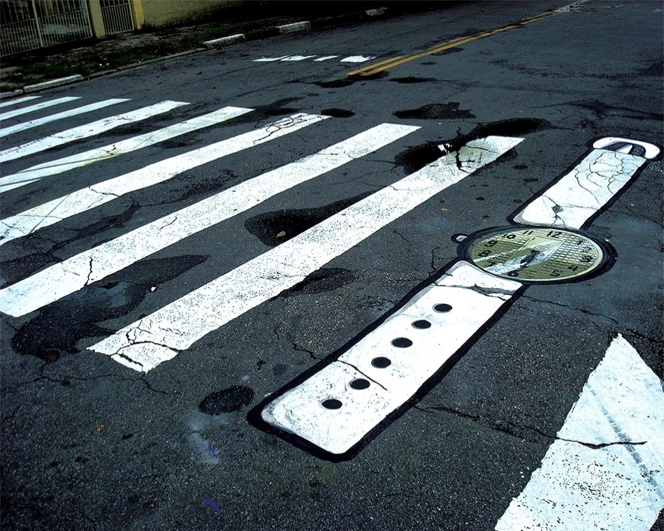 Faixa de pedestre é transformada em arte pelo coletivo 6eMeia, no bairro da Barra Funda, em São Paulo - Divulgação