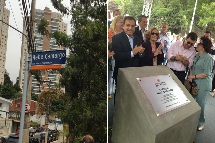 Amigos e familiares da apresentadora Hebe Camargo se reúnem para inauguração da avenida que leva seu nome, na zona sul de São Paulo (20/10/2012)