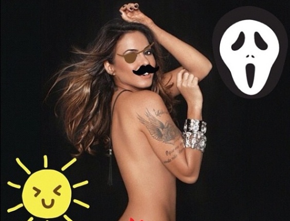 A cantora Aline Rosa aparece com bigode e tapa olho em montagem feita por ela mesma e postada no Instagram 