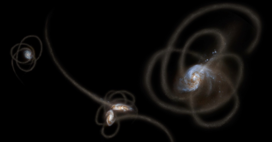 25.out.2012 - Uma nova pesquisa da Nasa (Agência Espacial Norte-Americana) sugere que estrelas arrancadas de suas galáxias ficam presas em casulos invisíveis de matéria escura. A descoberta anunciada nesta quinta-feira (25)  pode explicar a radiação misteriosa que marca boa parte do céu, e vista apenas em ondas infravermelhas, além de sugerir a matéria escura, área invisível que só pode ser detectada indiretamente pela força gravitacional que exerce ao seu redor, não é tão escura como os astrônomos pensavam anteriormente.