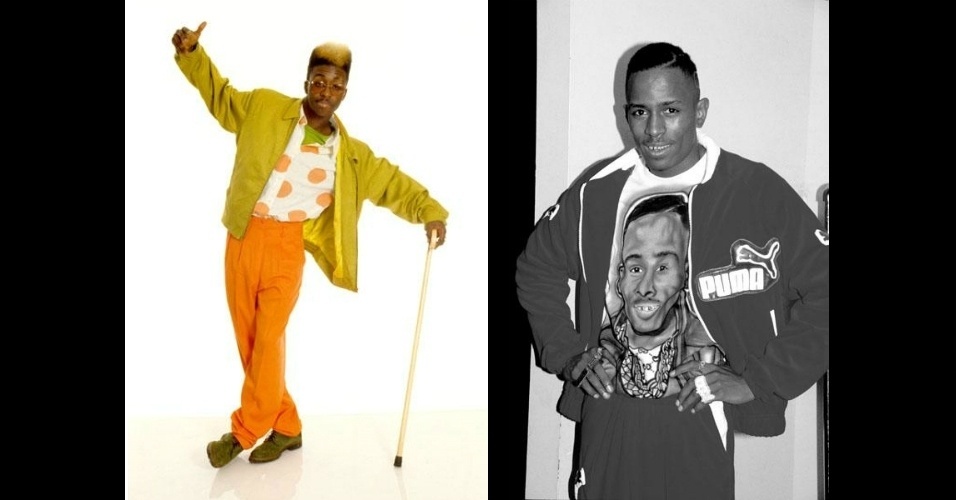 À esquerda, o rapper norte-americano Kwamé, que fez da estampa de bolas sua marca registrada e até mesmo nome de disco; à direita, MC Shan usa camiseta customizada pelos Shirt Kings, os primeiros estilistas "não-oficiais" do hip hop, em meados de 1980 - Ernie Panicioli / "Free Stylin'"