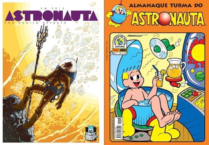 Duas versões do personagem Astronauta, a Graphic Novel (esq.) e a clássica (dir.) - Fotomontagem/UOL