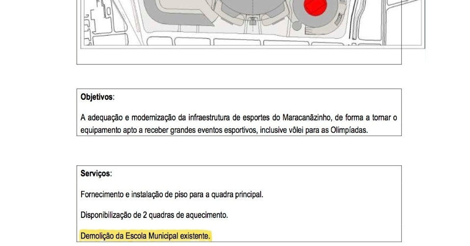Anexo da minuta do edital de privatização do Maracanã prevê demolição de escola municipal