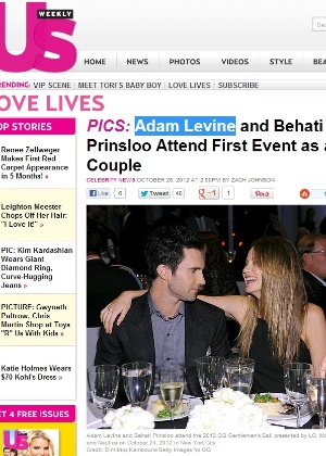 Adam Levine vai a evento da revista "GQ" com a nova namorada, Behati Prinsioo, em Nova York (24/10/12)