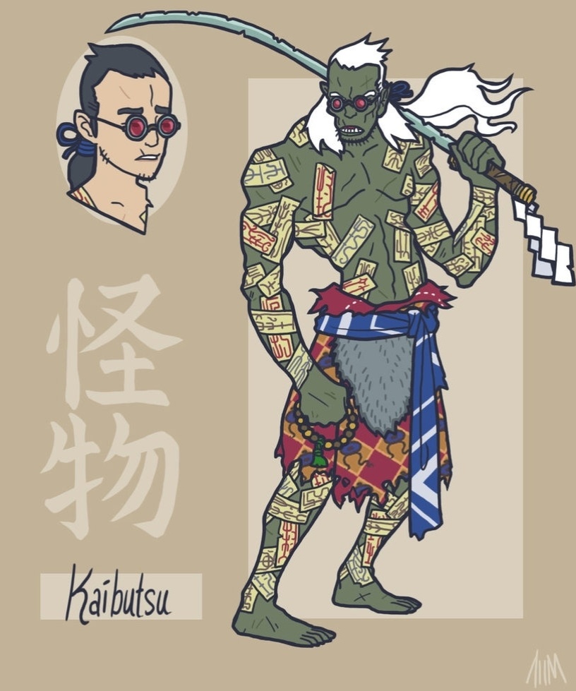 Hulk foi reimaginado como Kaibutsu, alterego de Nobu Tsubana, ao contrário de Hulk, que foi modificado geneticamente, o personagem foi possuído por um demônio que lhe conferiu a aparência verde - DeviantArt/Genesischant