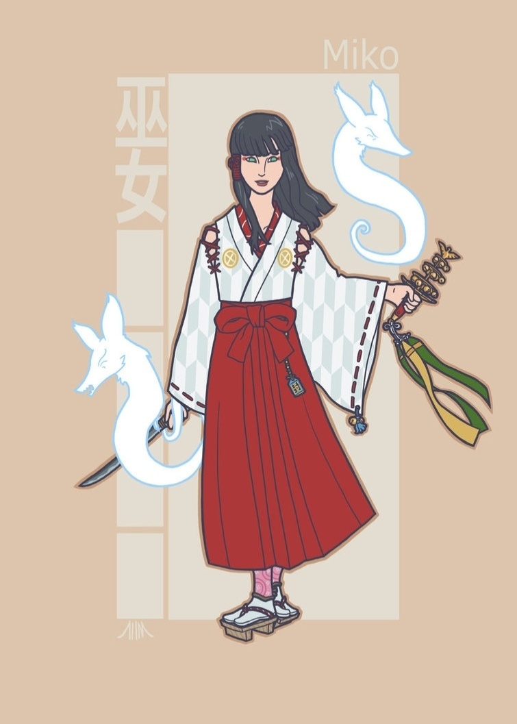 Jean Grey é Miko, alterego de Jun Haiiro e desenvolveu seus poderes como medium usando uma conexão a espíritos japoneses. Foi salva durante uma catástrofe que potencializou seus poderes - DeviantArt/Genesischant