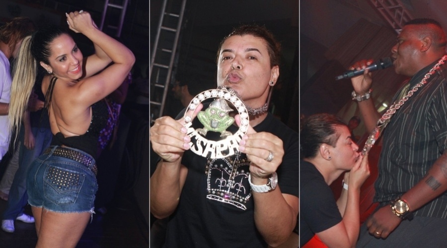 Renata Frisson, a Mulher Melão, e o promoter David Brazil se divertiram no show do MC Sapão em um clube da zona sul do Rio (1/11/12)