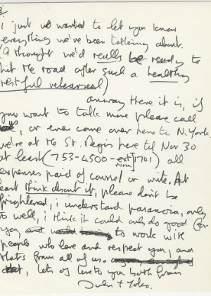 Carta de John Lennon para Eric Clapton, que vai a leilão em dezembro