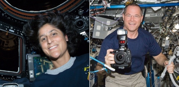 Sunita Williams e Kevins Ford, astronautas americanos que estão na ISS, deram seus votos antecipados quando estavam na Rússia, antes de viajarem ao espaço - Nasa