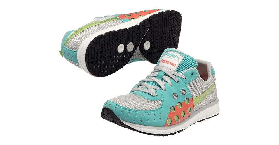 Tênis azul, laranja e verde; R$ 249,90, na Puma (SAC: 0800 733 3900). Preço pesquisado em novembro de 2012 e sujeito a alterações - Divulgação