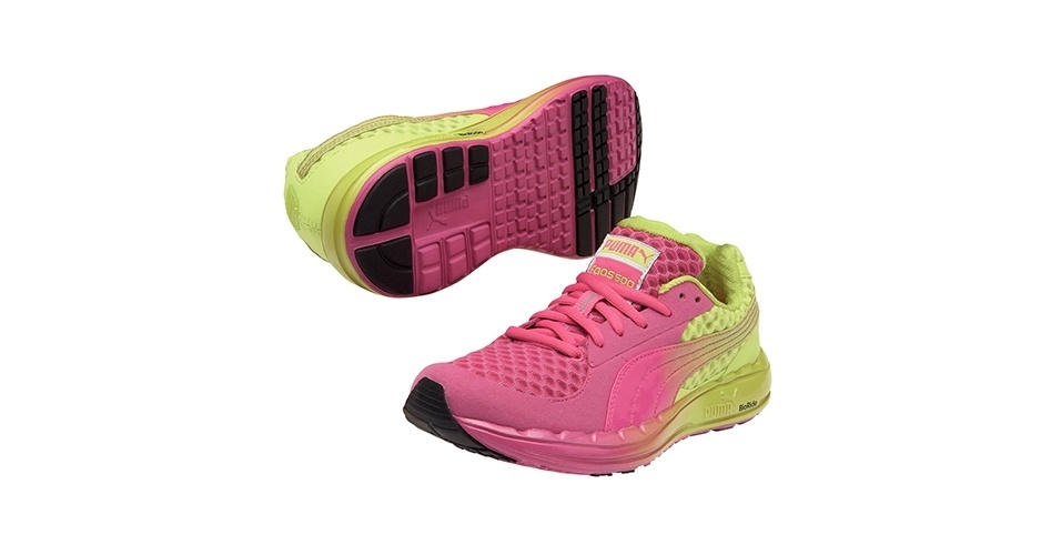 Tênis rosa e verde; R$ 369,90, da Puma (SAC: 0800 733 3900). Preço pesquisado em novembro de 2012 e sujeito a alterações - Divulgação
