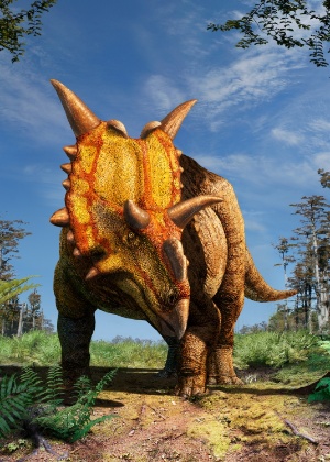 Imagem refaz o Xenoceratops foremostensis, dinossauro de grande porte que viveu há mais de 78 milhões de anos no Canadá - Julius T. Csotonyi