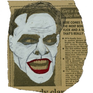 Anúncio do New York Post sobre o qual Michael Uslan pintou o rosto de Jack Nicholson com as cores do Coringa quase dez anos antes de o ator fazer o filme de Tim Burton. O desenho vai a leilão em um site dedicado aos quadrinhos e cultura pop. (13/11/2012) - AP/Reprodução