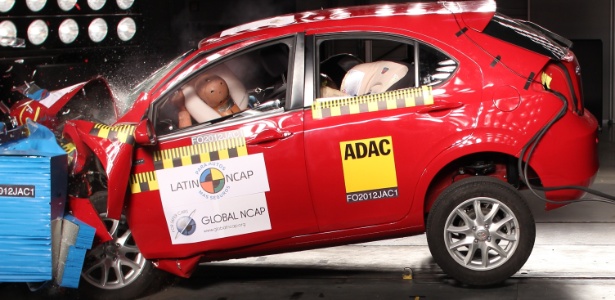 Crash test frontal do JAC J3, o pior da última rodada do Latin NCAP, ao lado do Renault Sandero - Latin NCAP