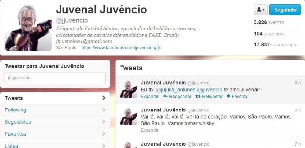Juvenal Juvênio fake possui aproximadamente 17.800 seguidores no Twitter - Reprodução