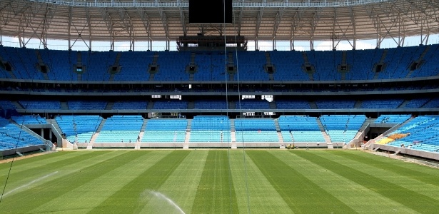 Vista do espaço destinado à geral do Grêmio no novo estádio do clube, que abre hoje