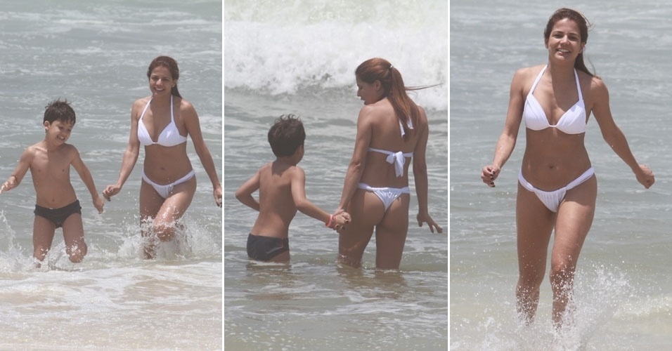 Nivea Stelmann curte praia com o filho na Barra da Tijuca, no Rio de Janeiro (24/11/12)