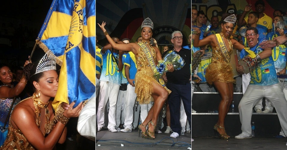 A atriz Juliana Alves é coroada rainha da bateria da Unidos da Tijuca, no Rio de Janeiro 
