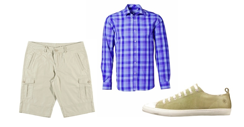 A camisa xadrez em cores mais vibrantes pode ser combinada com peças em tons neutros, como o caqui, especialmente em bermudas, que dão o tom de verão  - Divulgação