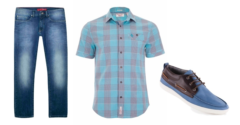 Uma combinação que não tem erro é camisa xadrez e calça jeans. Um jeito moderno de usar o jeans é com a barra dobrada mais curta com um mocassim estilo náutico - Divulgação