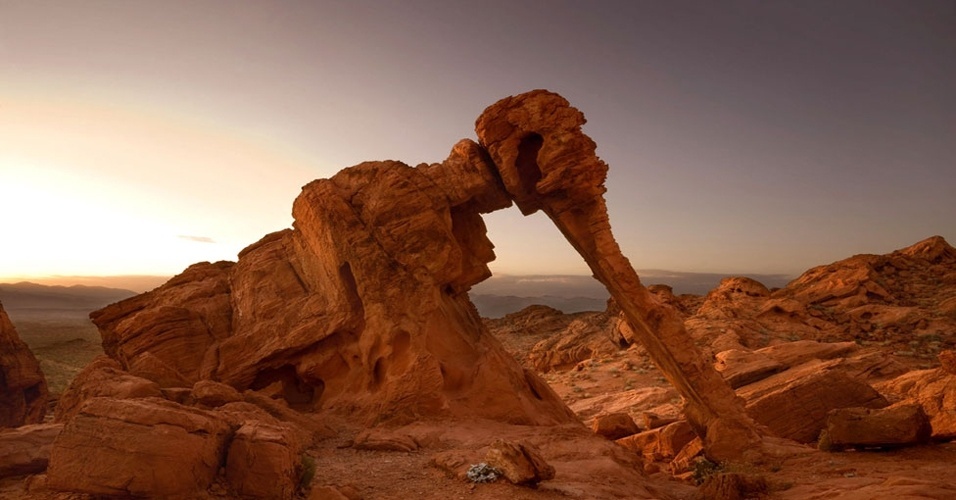 28.nov.2012 - Esta formação rochosa no Paque Estadual Vale do Fogo, no Estado de Nevada, nos EUA, é uma estranha estrutura natural "esculpida" pelo vento, cuja forma se assemelha a um elefante, daí seu nome, 'Elephant Rock Formation'