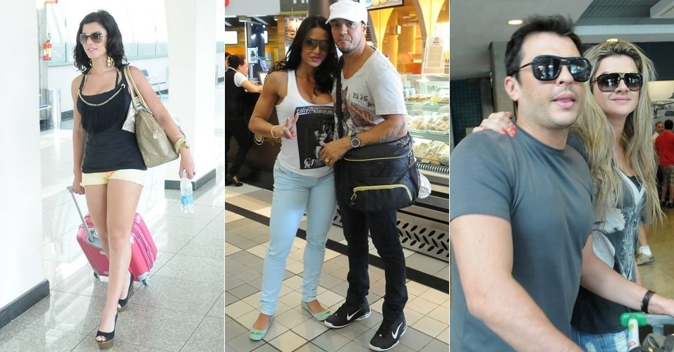 2.dez.2012 - Babi Rossi e os casais Gracyanne e Belo e Ceará e Mirella Santos são vistos no aeroporto de Congonhas, em São Paulo