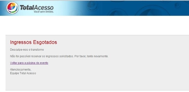 Site tem problemas e torcedor não consegue comprar ingresso para final da Sul-Americana - Reprodução/www.totalacesso.com.br