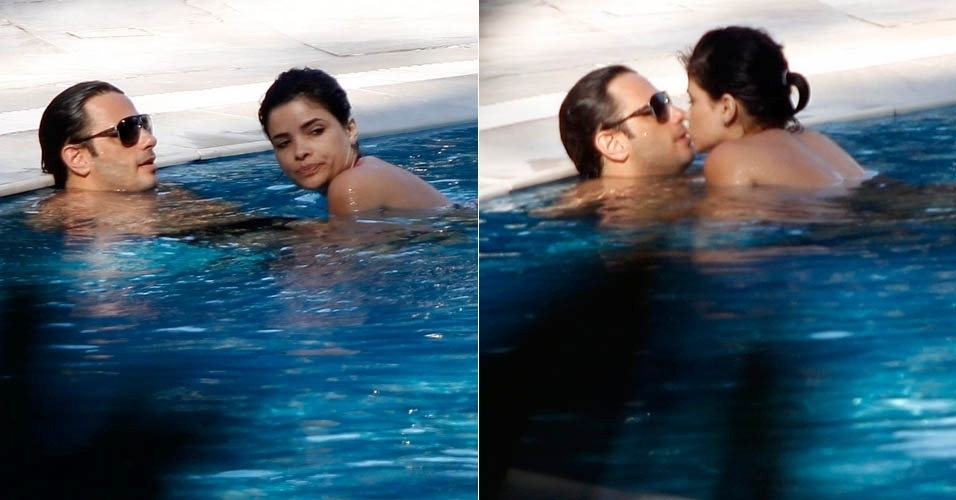 5.dez.2012 - Vanessa Giácomo é fotografada aos beijos com o namorado em piscina de hotel no Rio