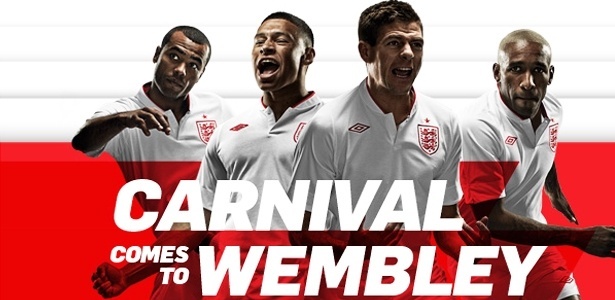 "Carnaval vem a Wembley", diz anúncio da FA sobre a venda de ingressos para o amistoso, em 2013