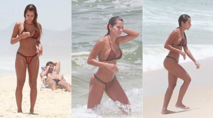11.dez.2012 - A ex-BBB Adriana foi à praia do Recreio, zona oeste do Rio. A modelo namora o também ex-BBB Rodrigão