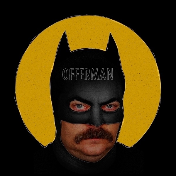 O ator Nick Offerman é transformado em Batman na série "We are Batman - Can a hero really be anyone?" (Nós Somos Batman - Pode Qualquer Um Ser um Herói?). Na série, o designer curitibano Butcher Billy transforma famosos no cavaleiro das trevas - Behance.net/ButcherBilly