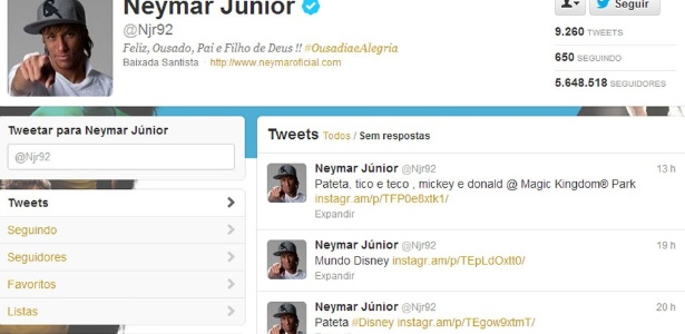 Neymar é um dos atletas da seleção mais assíduos no Twitter