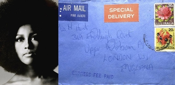 A cantora Marsha Hunt, na época da carta, e a carta enviada por Mick Jagger
