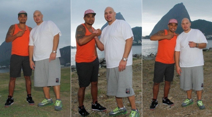 14.dez.2012 - O cantor Naldo e o rapper Fat Joe visitaram o Aterro do Flamengo, na zona sul do Rio. Fat Joe fez um participação no clipe de "Se Joga", de Naldo