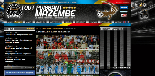 Site do Mazembe lembra vitória sobre o Internacional no Mundial de Clubes em 2010 - Reprodução/Site Oficial TP Mazembe