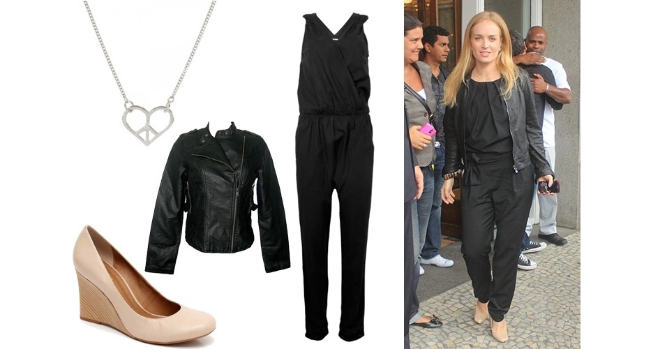Angélica tem um estilo despojado e sempre investe em roupas confortáveis. A apresentadora acabou de dar à luz seu terceiro filho e mesmo não estando mais grávida, mostra boas opções de looks para gestantes. O macacão preto é bem soltinho no corpo e foi usado com uma jaqueta de couro e sapato nude - Divulgação e Agnews