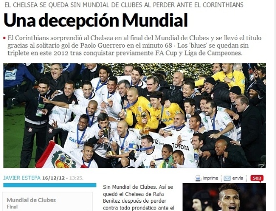 Jornal espanhol abre manchete pelo fiasco do Chelsea