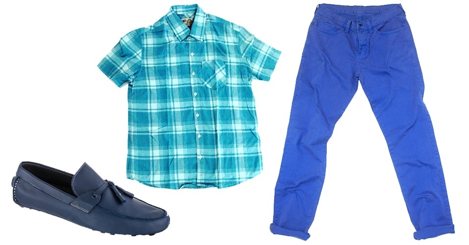 Azul é uma das cores mais fortes do verão e muito fácil de combinar. Vale apostar no conjunto monocromático, valorizado pelo xadrez leve - Divulgação