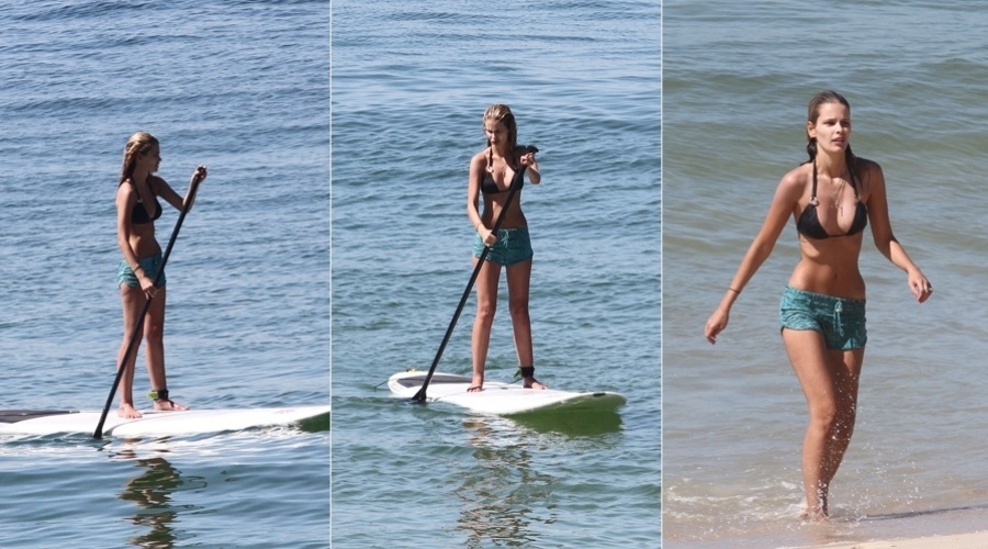 18.dez.2012 - A modelo Yasmin Brunet praticou stand up paddle na praia de Ipanema, zona sul do Rio