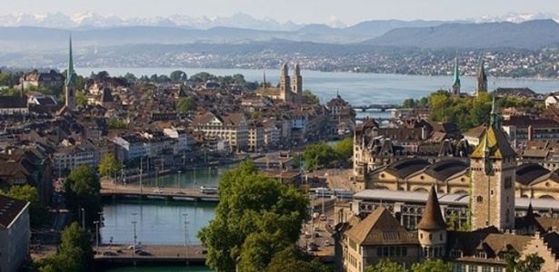 Imagem aérea da cidade de Zurique, na Suíça, uma das mais importantes do país - 