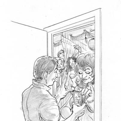 Ilustração mostra homem comprando três garotas de programa em "O Livro Maldito - Tudo o Que Você Precisa Saber Se Não For Um Mané" - Divulgação