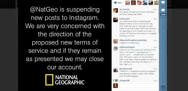 National Geographic no Instagram anuncia que suspendeu posts devido aos novos termos do serviço - Reprodução