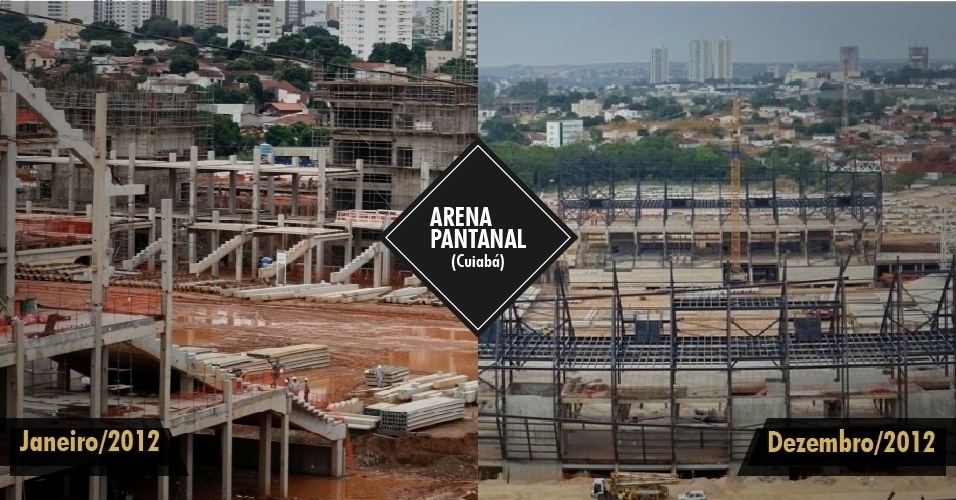 21.dez.2012 - Com pouco mais de 50% das obras prontas, a previsão inicial de entrega do estádio de Cuiabá era para dezembro de 2012. Agora, a expectativa é que a obra fique pronta até julho de 2013.