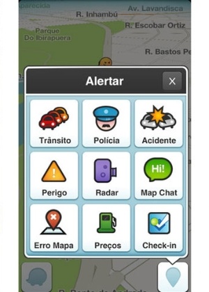 Tela do aplicativo Waze; programa funciona como um sistema de GPS colaborativo - Reprodução