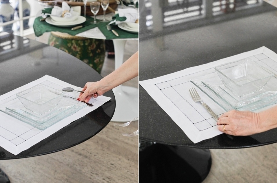 Use os talheres que você tem em casa, mas opte por aqueles inteiramente de metal, mais elegantes. Para distribuí-los siga a ordem: à direita, a faca e à esquerda, o garfo. Caso o serviço requeira o uso de colher para o jantar, coloque-a ao lado da faca... - Fernando Donasci/ UOL