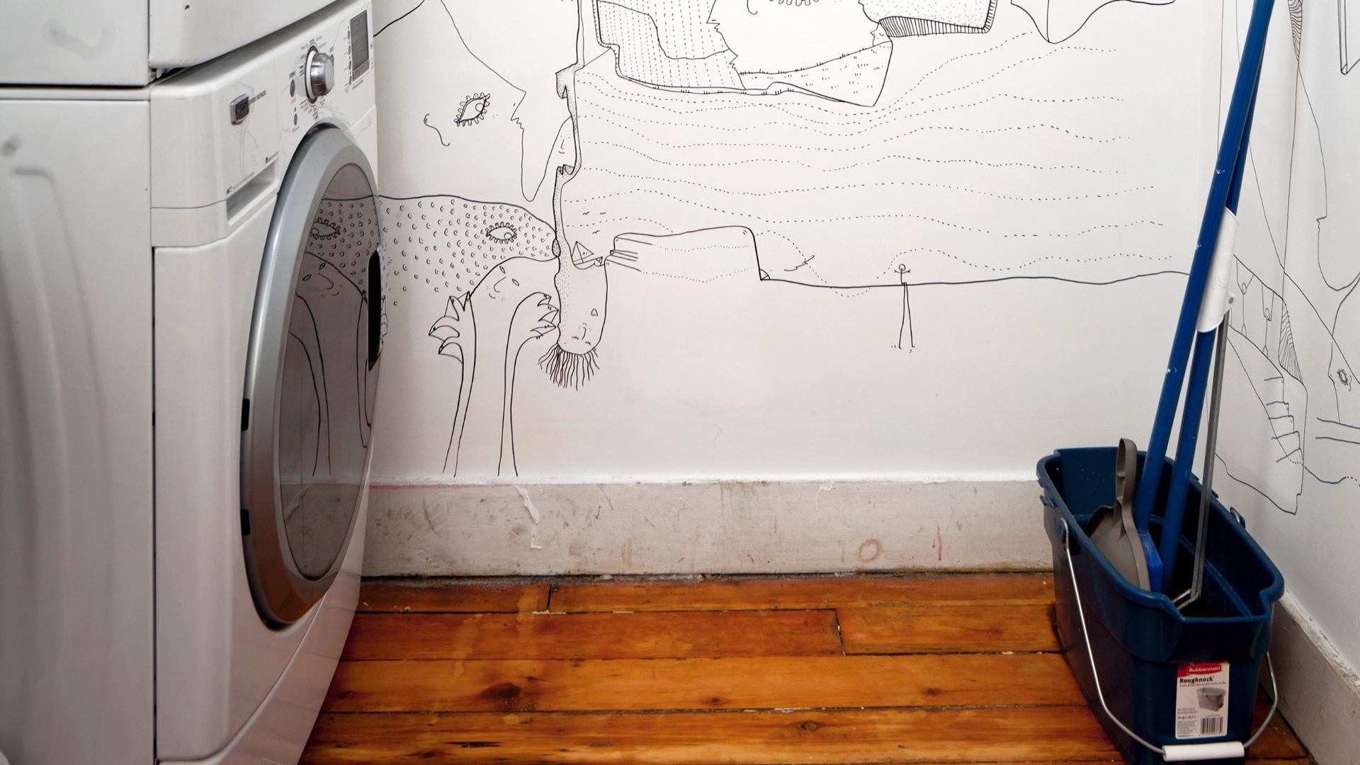 Segundo Shantell Martin, a lavanderia é, se comparada aos demais cômodos, "experimental?. O ambiente serve como local de teste para linhas mais pesadas e diferentes padronagens por ser um dos espaços menos frequentados da casa (Imagem do NYT, usar apenas no respectivo material) - Trevor Tondro/ The New York Times