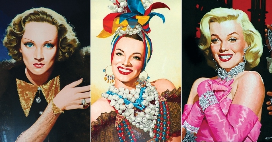Ilustrações de Marlene Dietrich, Carmen Miranda e Marilyn Monroe assinadas pelo brasileiro Benício - Benício