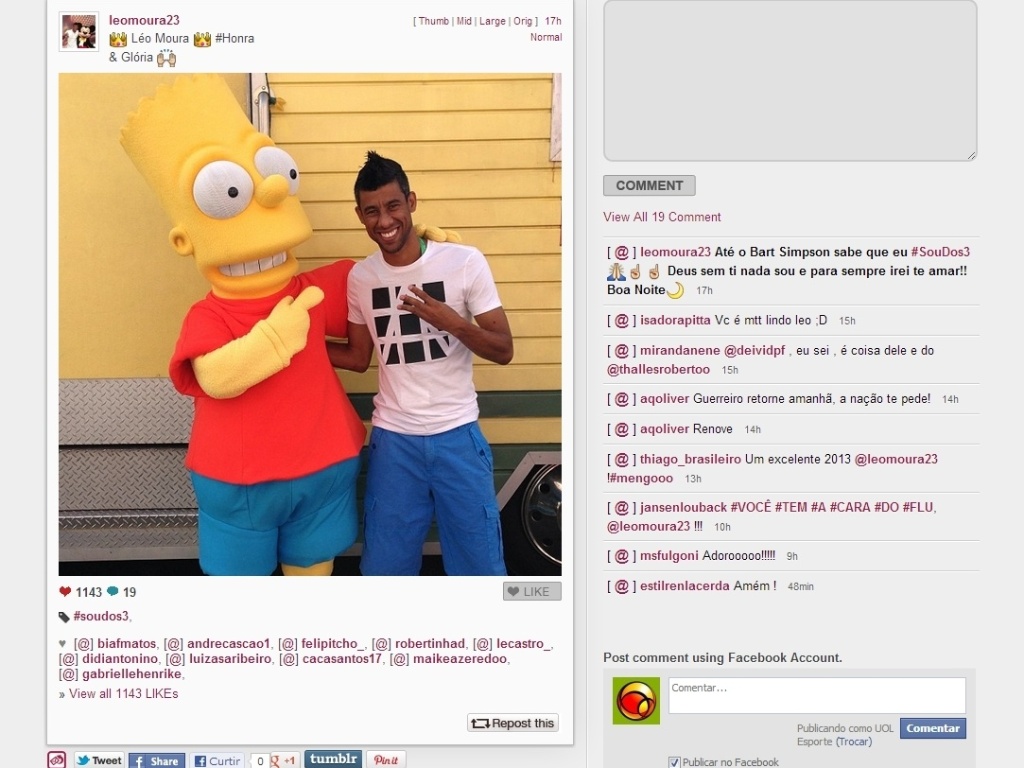 Léo Moura foi viajar com as filhas e não perdeu a chance de registrar um encontro com o personagem Bart Simpson - Divulgação/Instagram