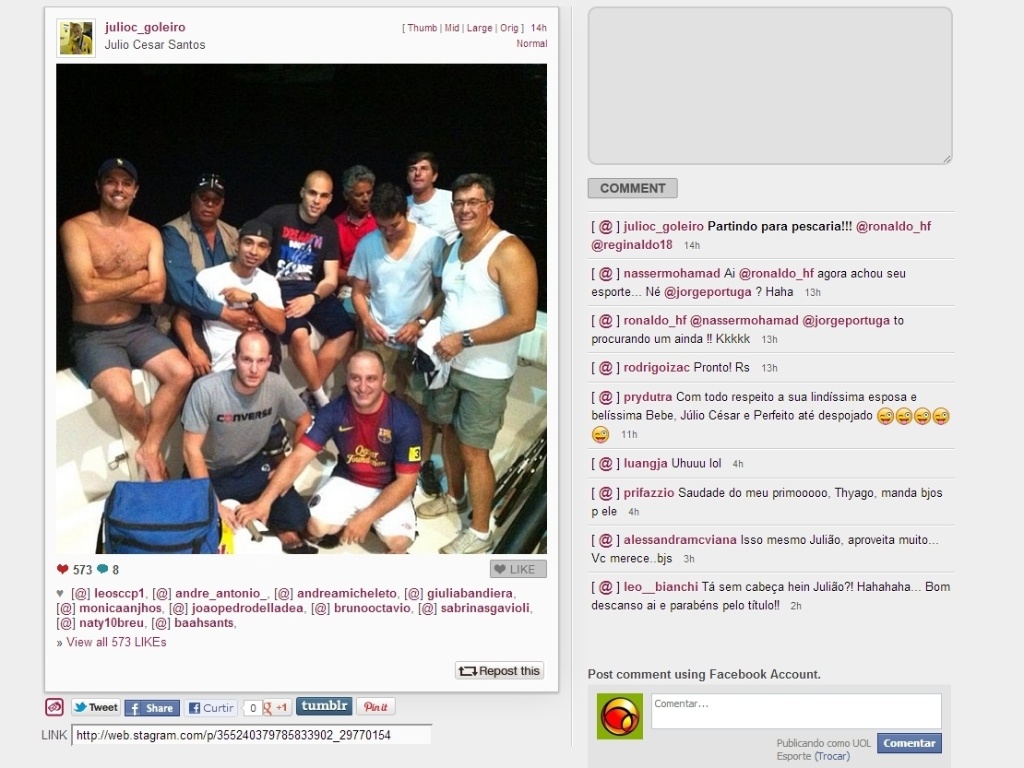 Pacato, Julio Cesar foi ao Instagram para dividir com seus seguidores a preparação para uma pescaria com os amigos - Divulgação/Instagram